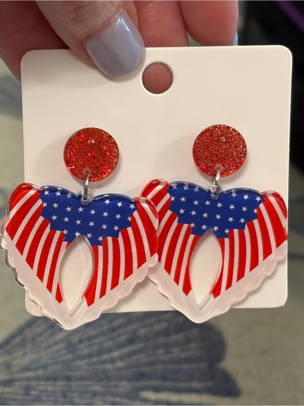 Patriotic American Flag Angel Wings Acrylic Dangle Earrings